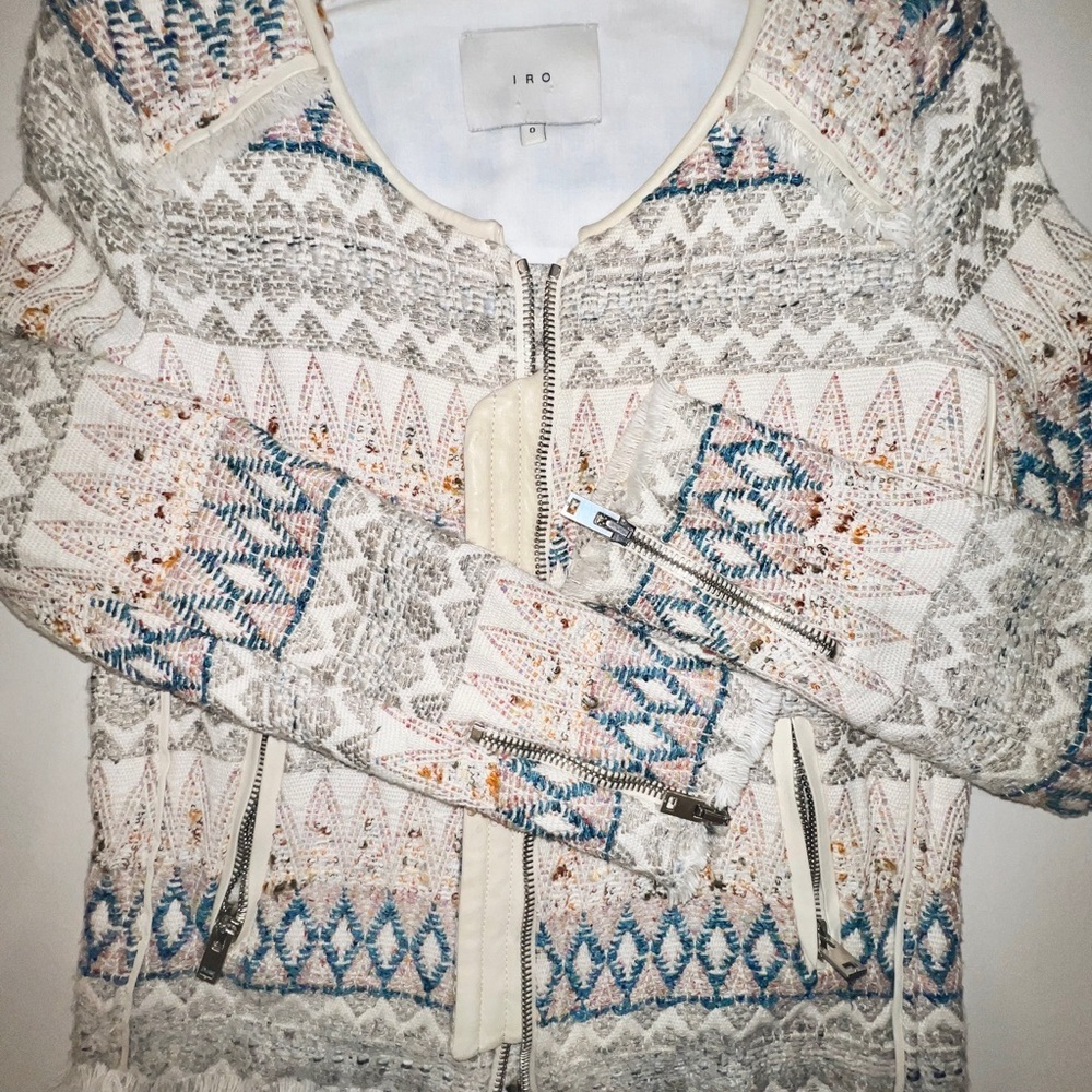 IRO 'Blaze' Tribal Tweed Fringe Diamond Zig Zag Jacket - Picture 4 of 11